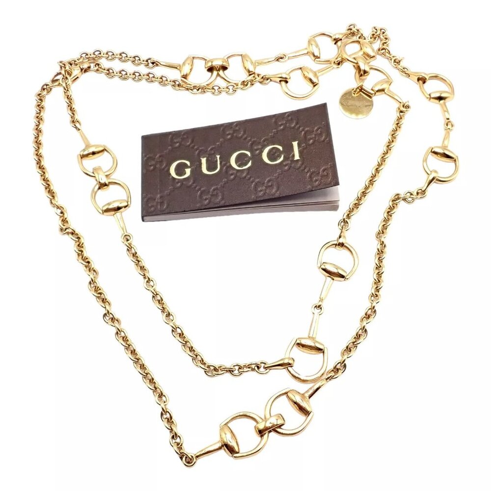Rare! Authentic Gucci 18k Yellow Gold Horsebit 34.5" Long Chain Sautoir Necklace - Picture 5 of 11